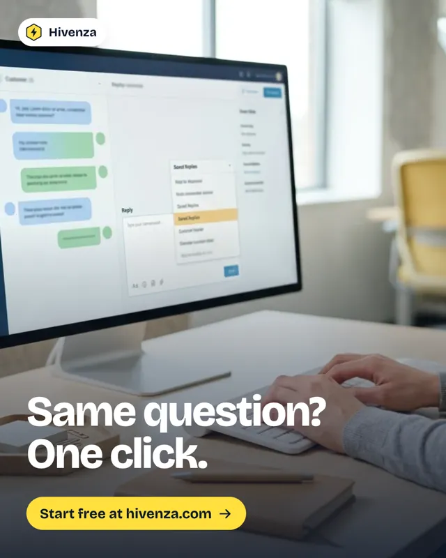 Hivenza poster: hands on a keyboard in front of a screen of support conversations