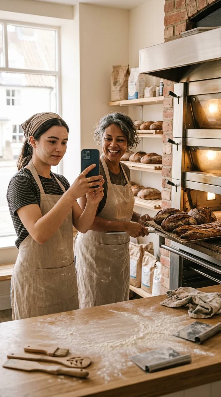 A café team filming a short behind-the-scenes story for their Facebook Page